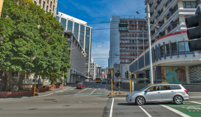 A Wellington street on a sunny day