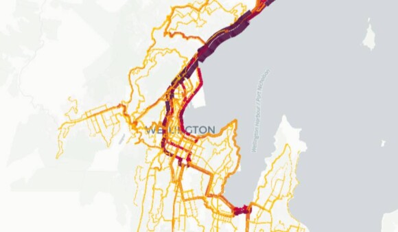 Map of Wellington City showing the roads in the central city