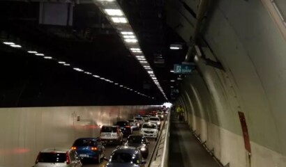 Cars nose-to-tail in Mt Victoria Tunnel in Wellington City